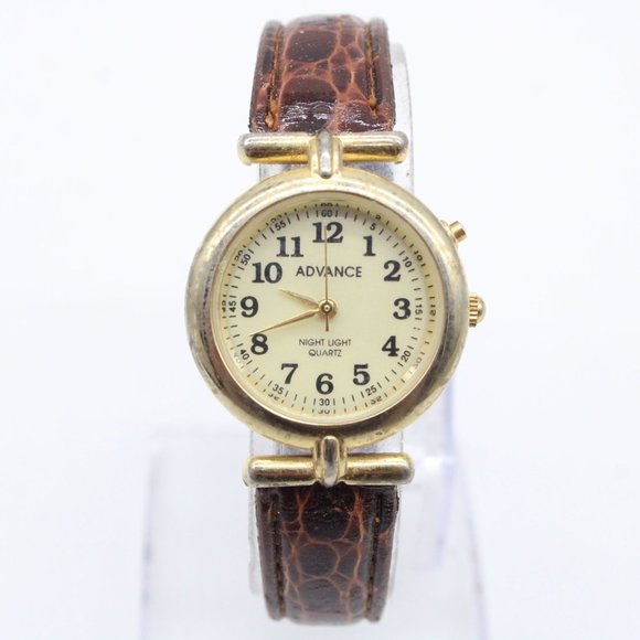 Vintage Advance Watch Womens Gold Tone Stainless Steel Brown Leather Band - Picture 2 of 7